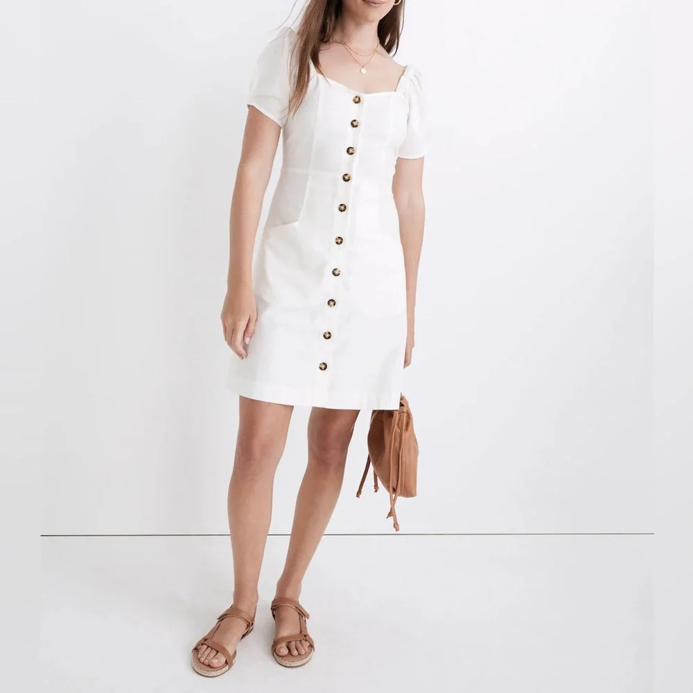 Nwt Madewell Linen-Cotton Puff-Sleeve Mini Dress 6 - Picture 1 of 7